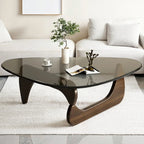 Modern Triangle Glass Coffee Table Wooden Base