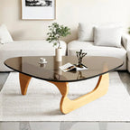 Modern Triangle Glass Coffee Table Wooden Base