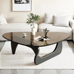 Modern Triangle Glass Coffee Table Wooden Base