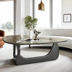 Modern Triangle Glass Coffee Table Wooden Base