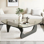 Modern Triangle Glass Coffee Table Wooden Base