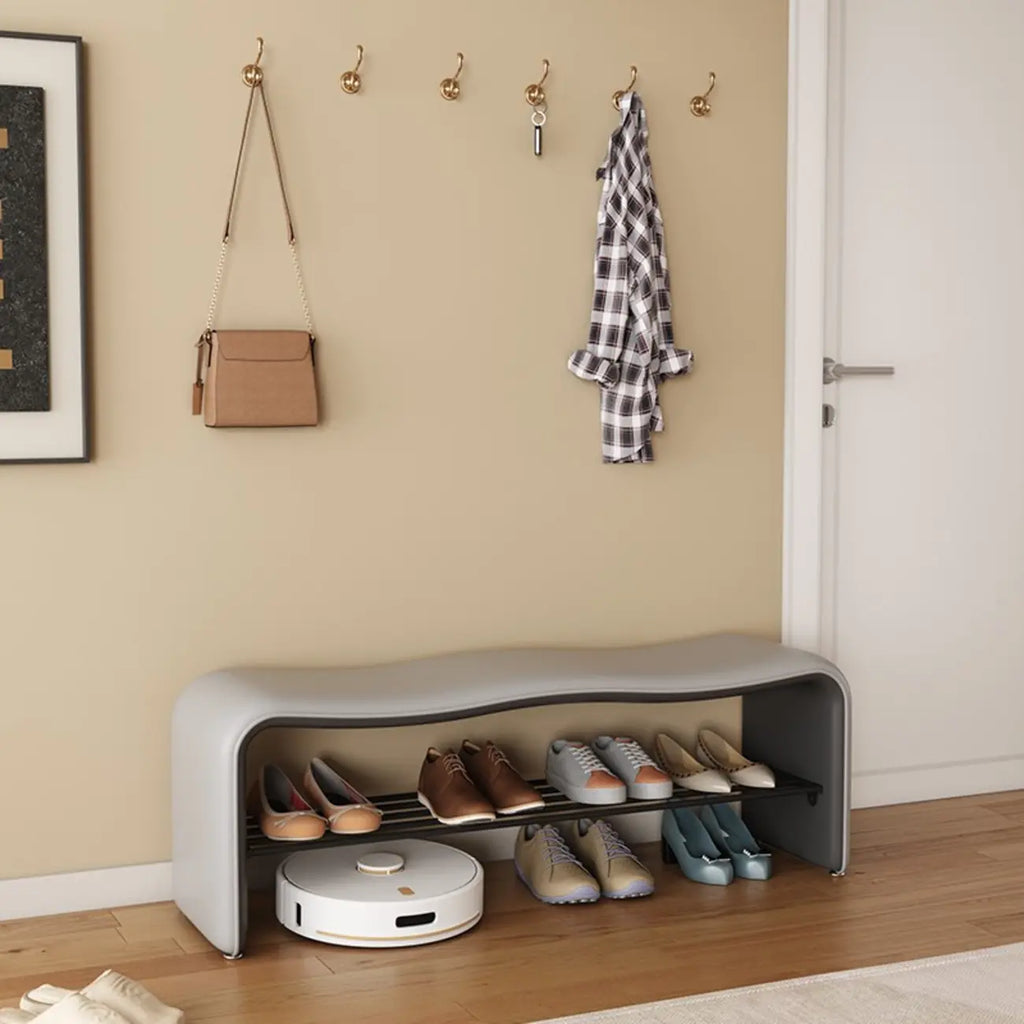 2-Seat Upholstered Metal Solid Color Storage Entryway Bench
