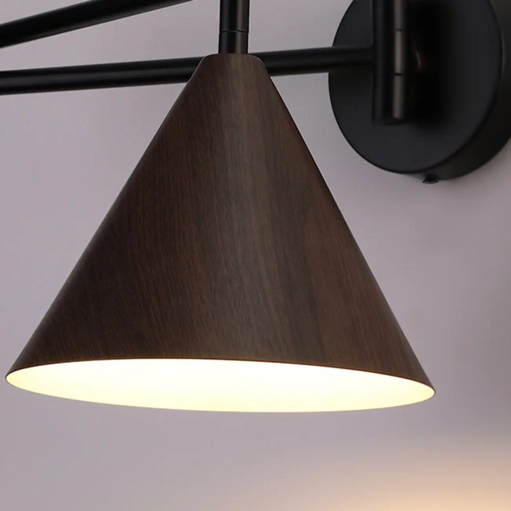 18 Small Bedside Swing Arm Wall Light with Wooden Shade