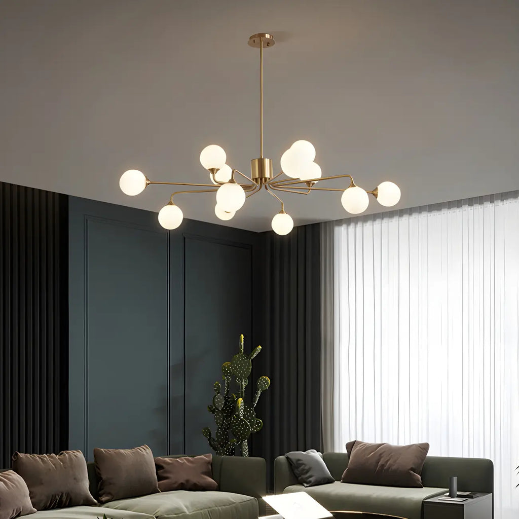 Adjustable Brass Modern Globe Glass Sputnik Chandelier