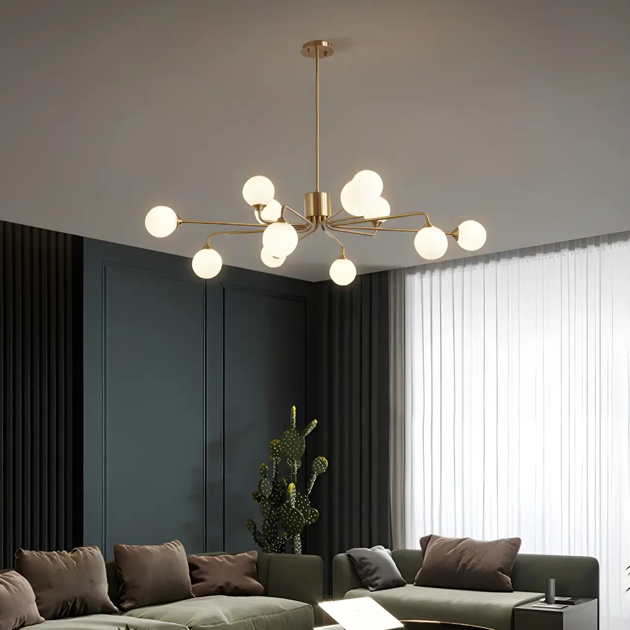 Adjustable Brass Modern Globe Glass Sputnik Chandelier