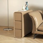 Sleek Rectangular Leather White 3 Drawers Narrow Side Table