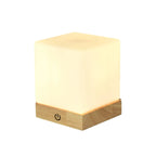 Natural Wood LED Square Glass Shade Cordless Table Lamp