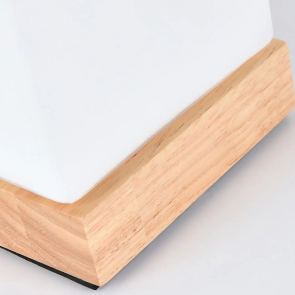 Natural Wood LED Square Glass Shade Cordless Table Lamp