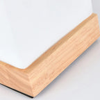 Natural Wood LED Square Glass Shade Cordless Table Lamp