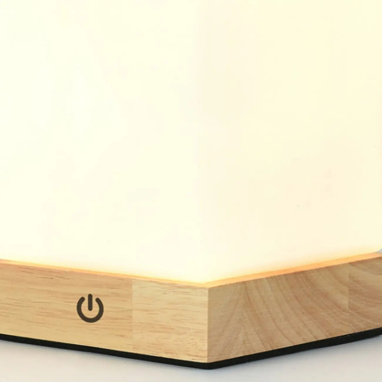 Natural Wood LED Square Glass Shade Cordless Table Lamp