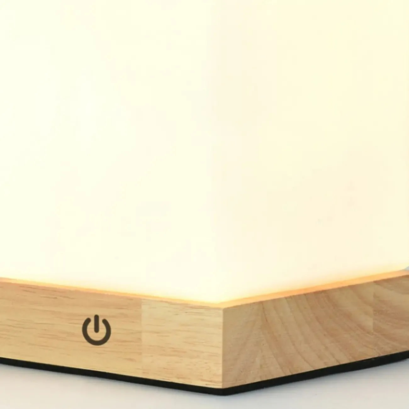 Natural Wood LED Square Glass Shade Cordless Table Lamp