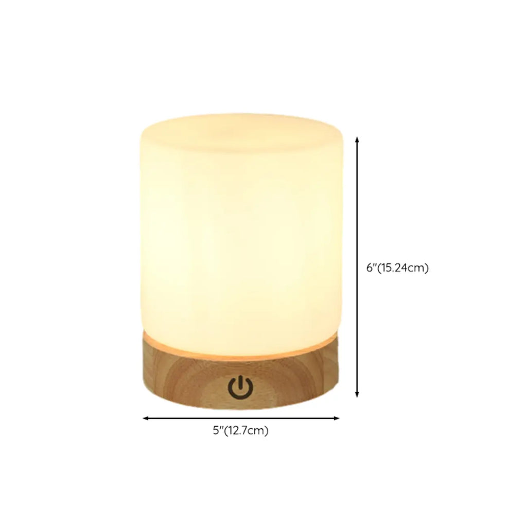 Natural Wood LED Square Glass Shade Cordless Table Lamp
