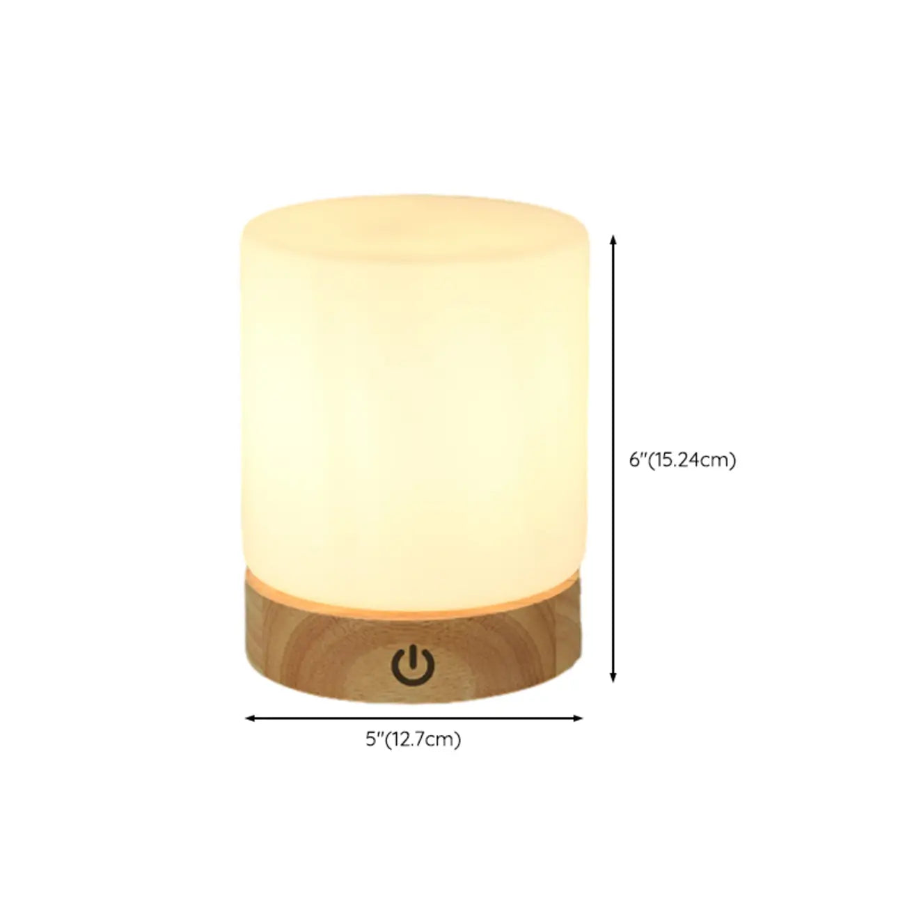 Natural Wood LED Square Glass Shade Cordless Table Lamp
