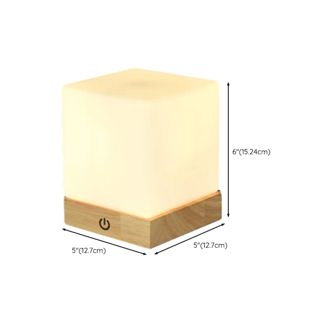 Natural Wood LED Square Glass Shade Cordless Table Lamp