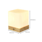 Natural Wood LED Square Glass Shade Cordless Table Lamp
