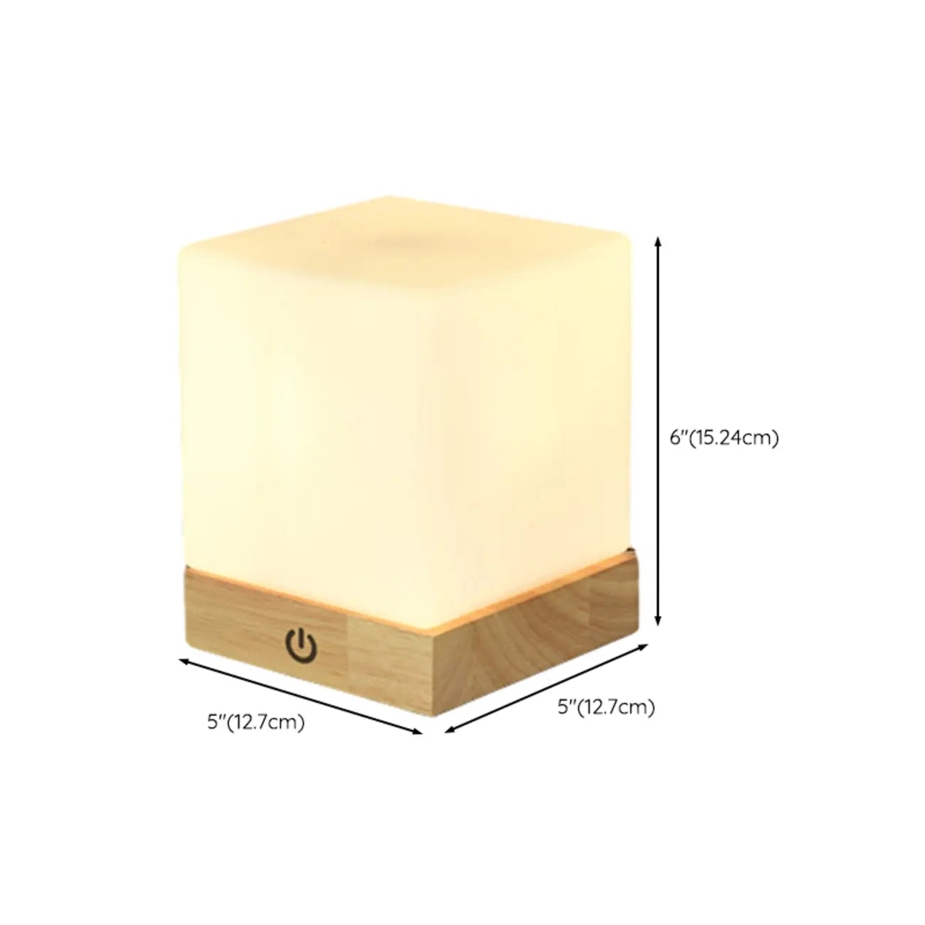 Natural Wood LED Square Glass Shade Cordless Table Lamp