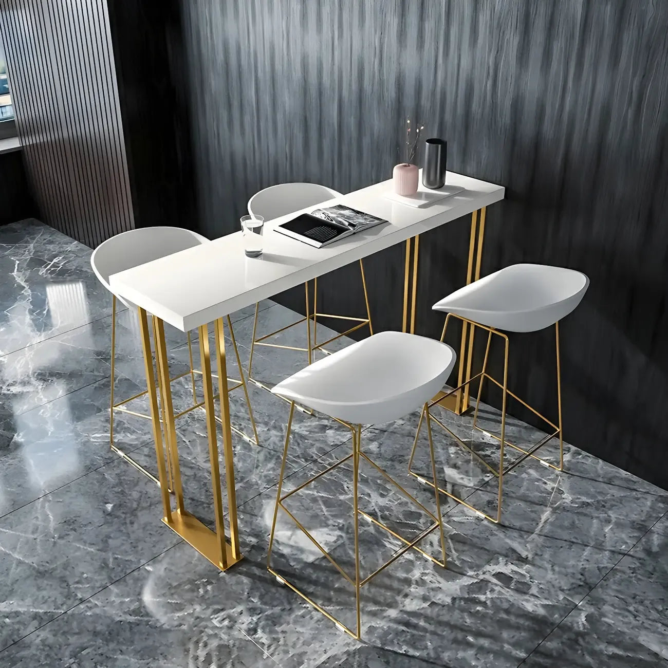 Glam White Wood Gold Iron Sled Bar Tables