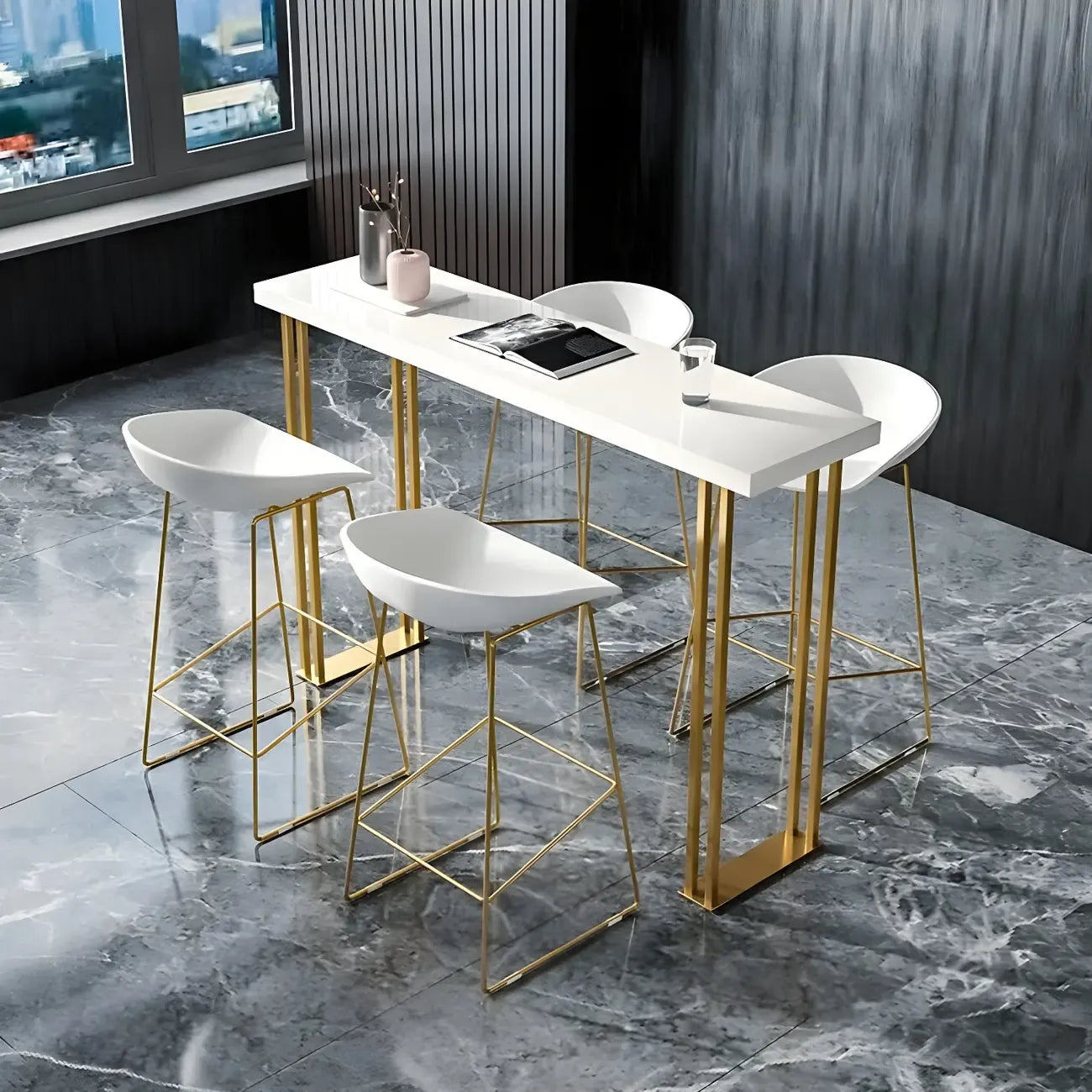 Glam White Wood Gold Iron Sled Bar Tables