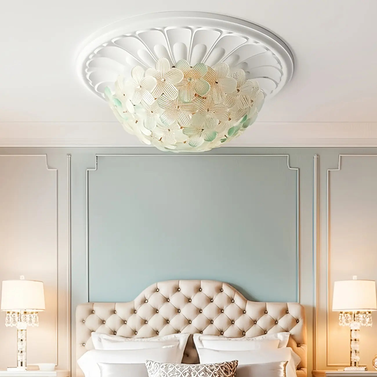Elegant Floral Glass Dome Semi Flush Ceiling Light