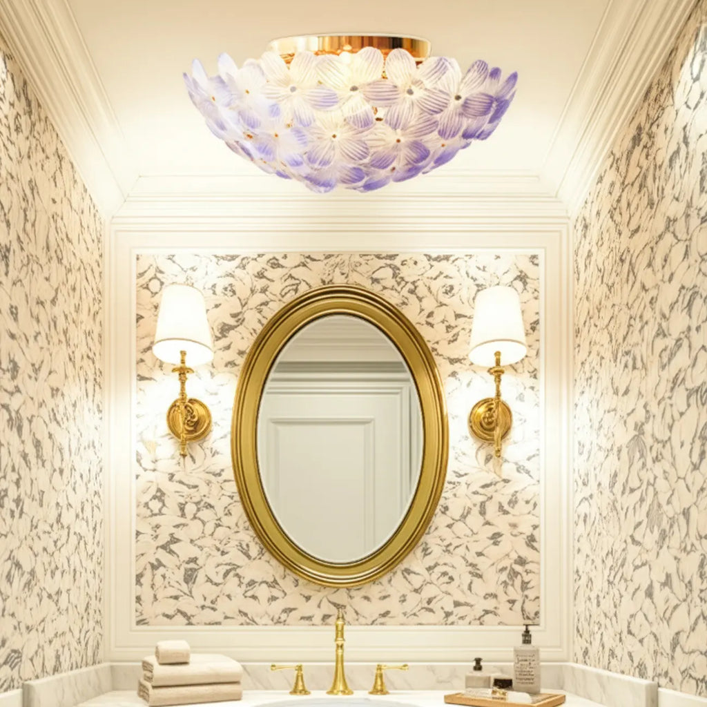 Elegant Floral Glass Dome Semi Flush Ceiling Light