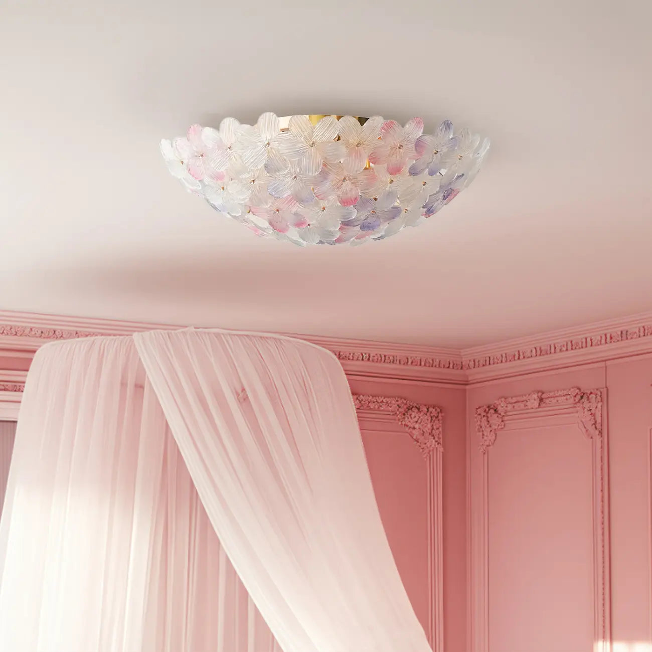 Elegant Floral Glass Dome Semi Flush Ceiling Light