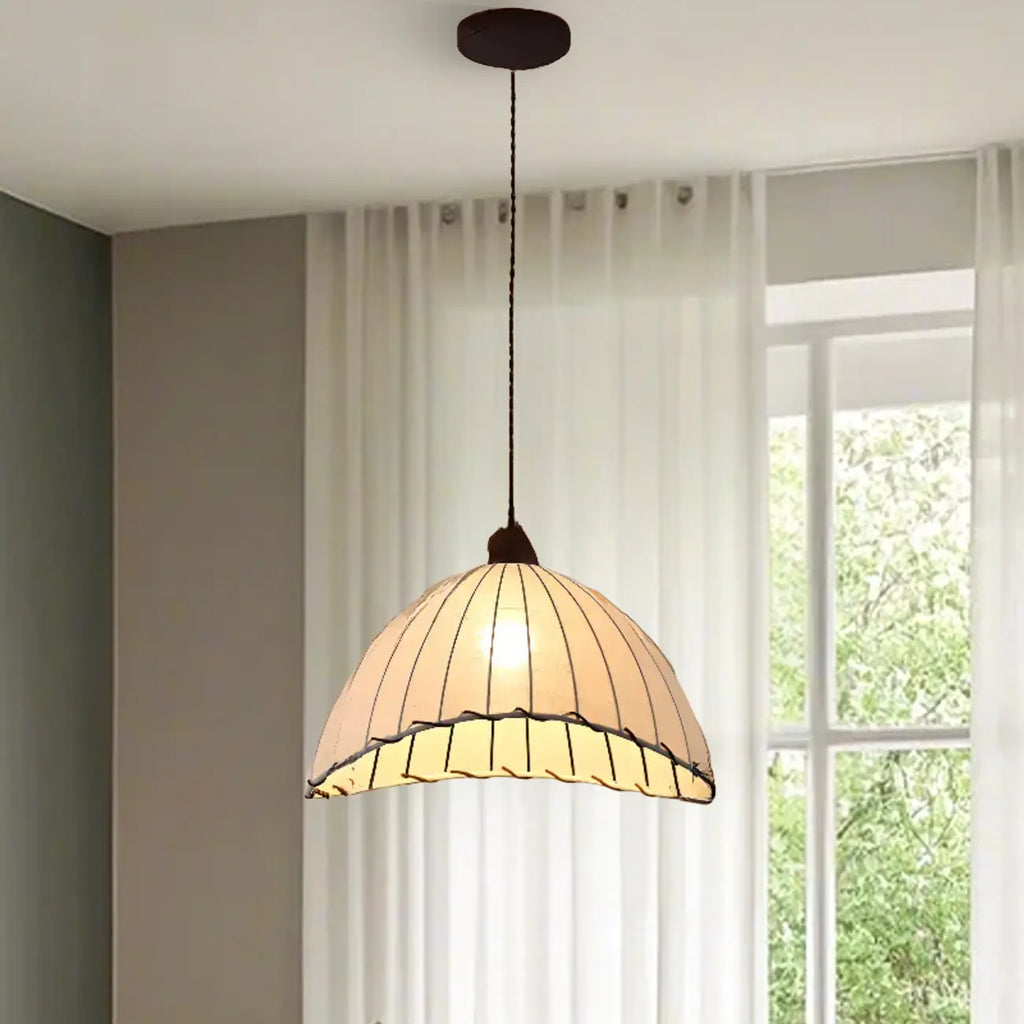 Dome-Shape White Fabric Rope Pendant Light Residential Use