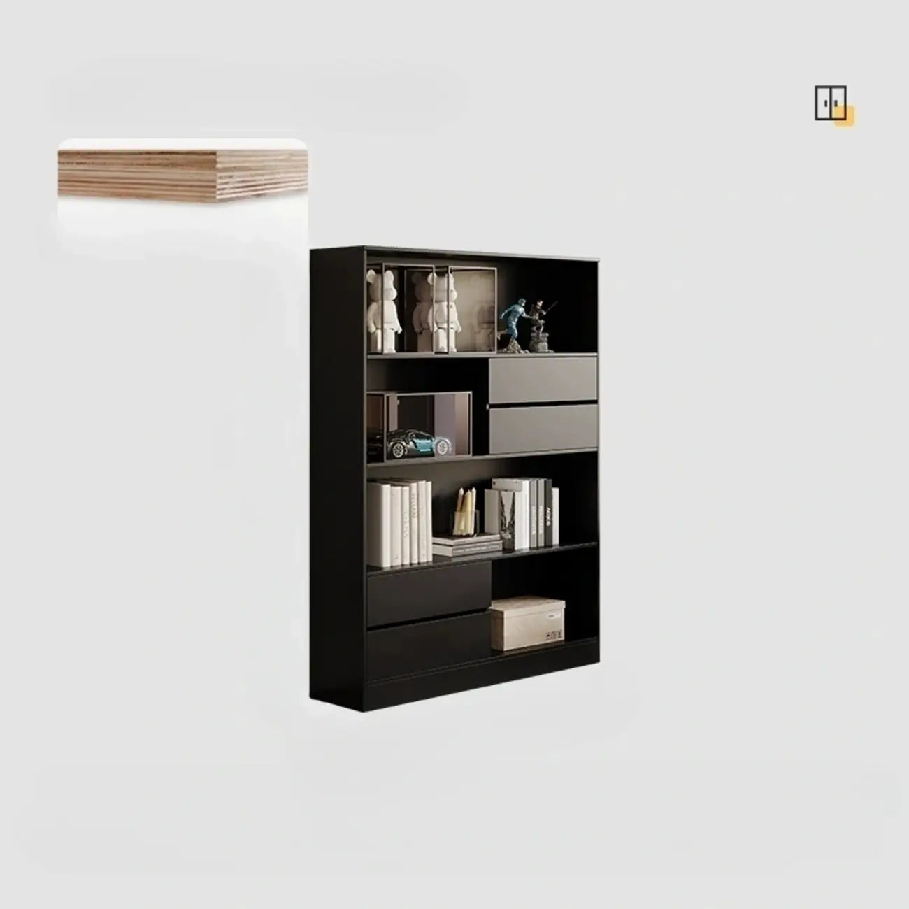 Contemporary Wood Multi-Shelf Black Storage Bookcase