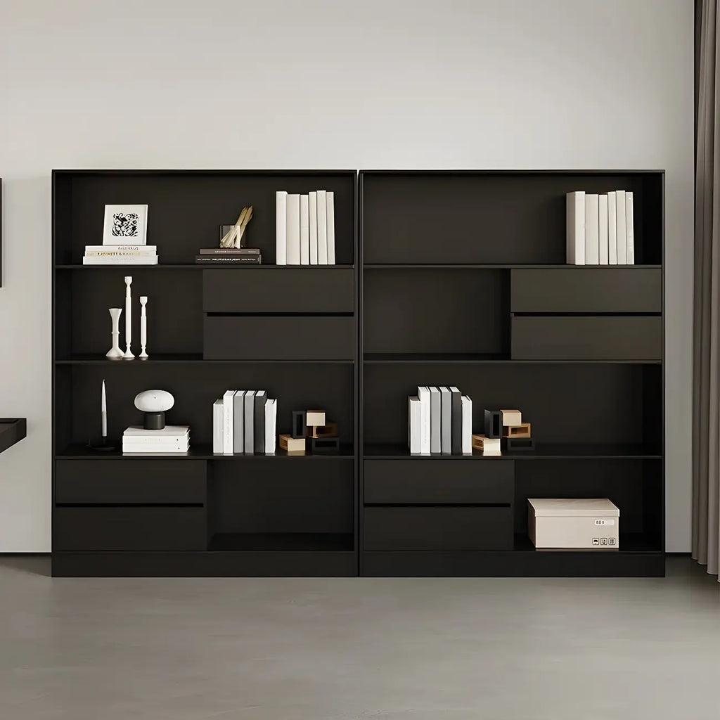 Contemporary Wood Multi-Shelf Black Storage Bookcase