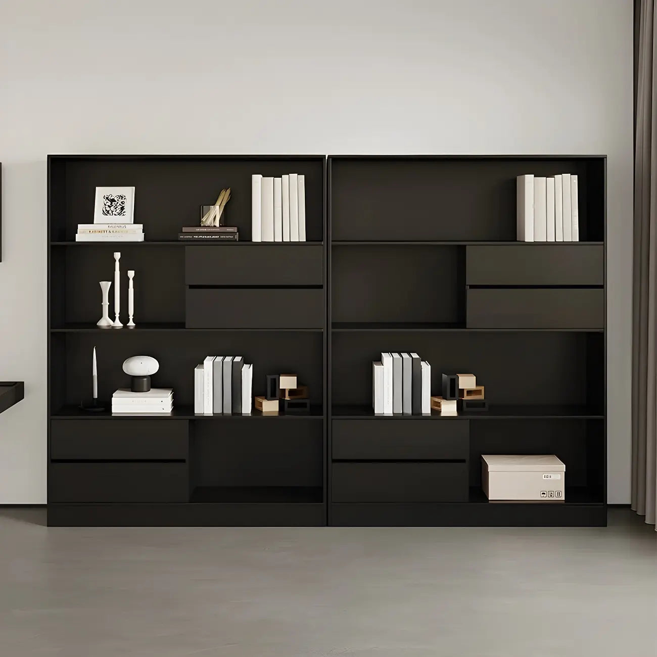 Contemporary Wood Multi-Shelf Black Storage Bookcase