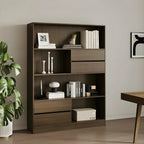 Contemporary Wood Multi-Shelf Black Storage Bookcase