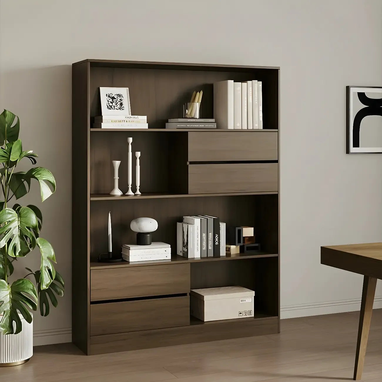 Contemporary Wood Multi-Shelf Black Storage Bookcase