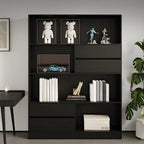 Contemporary Wood Multi-Shelf Black Storage Bookcase