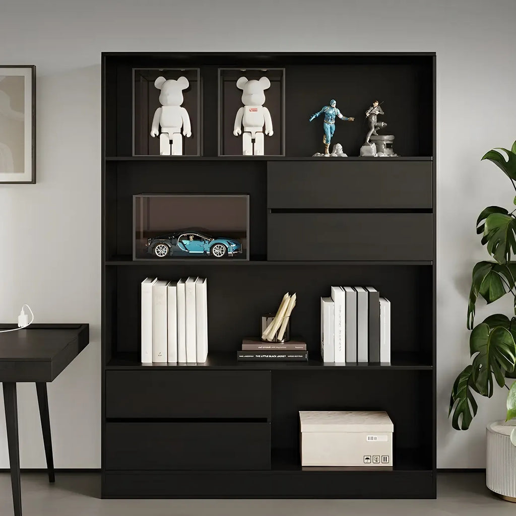 Contemporary Wood Multi-Shelf Black Storage Bookcase