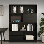 Contemporary Wood Multi-Shelf Black Storage Bookcase
