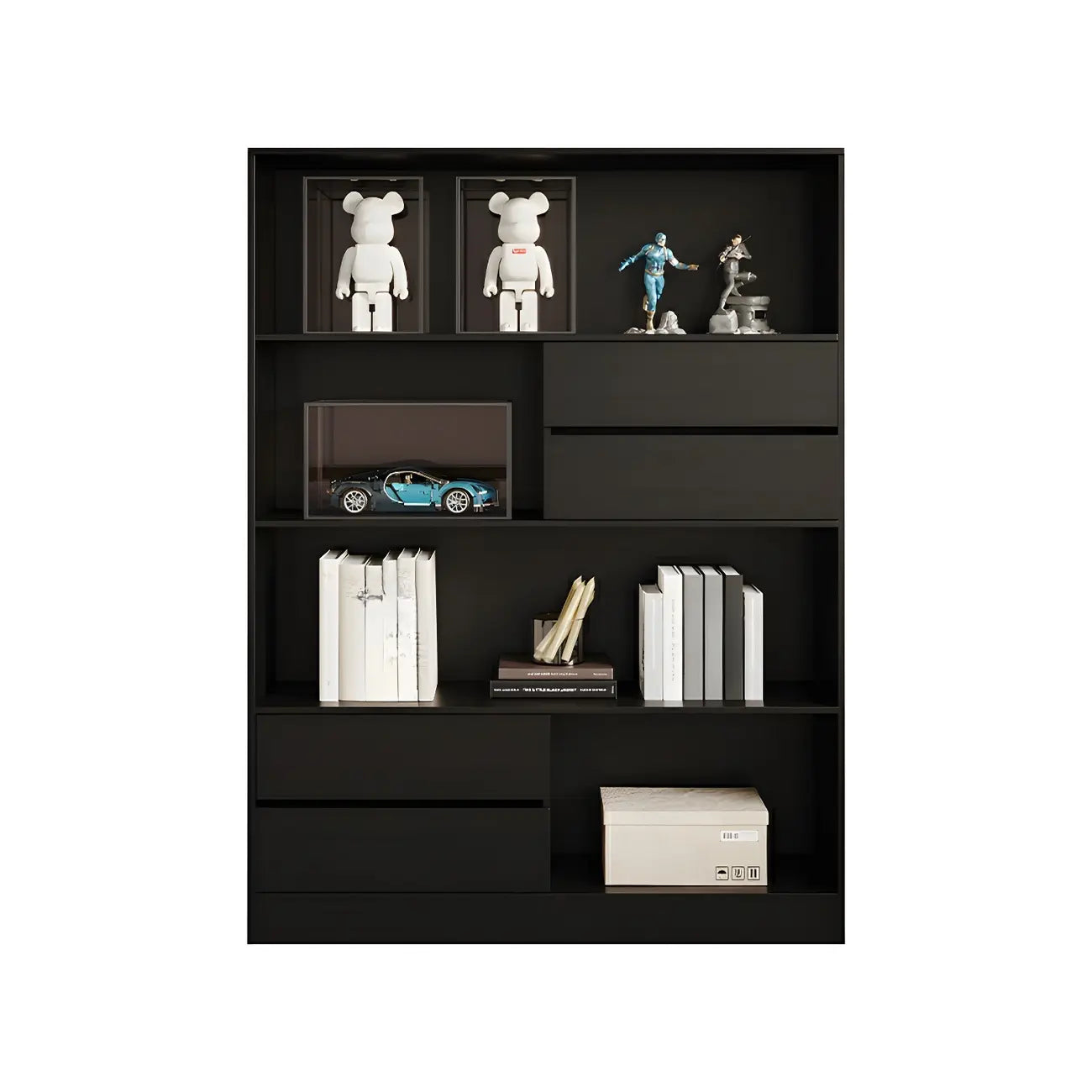 Contemporary Wood Multi-Shelf Black Storage Bookcase