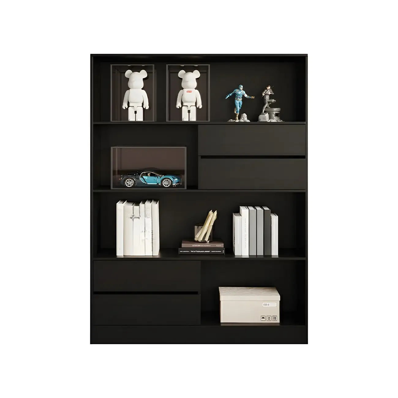Contemporary Wood Multi-Shelf Black Storage Bookcase