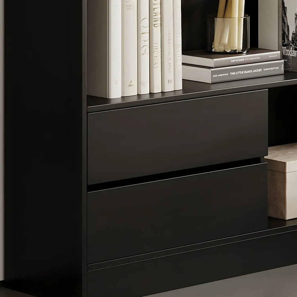 Contemporary Wood Multi-Shelf Black Storage Bookcase