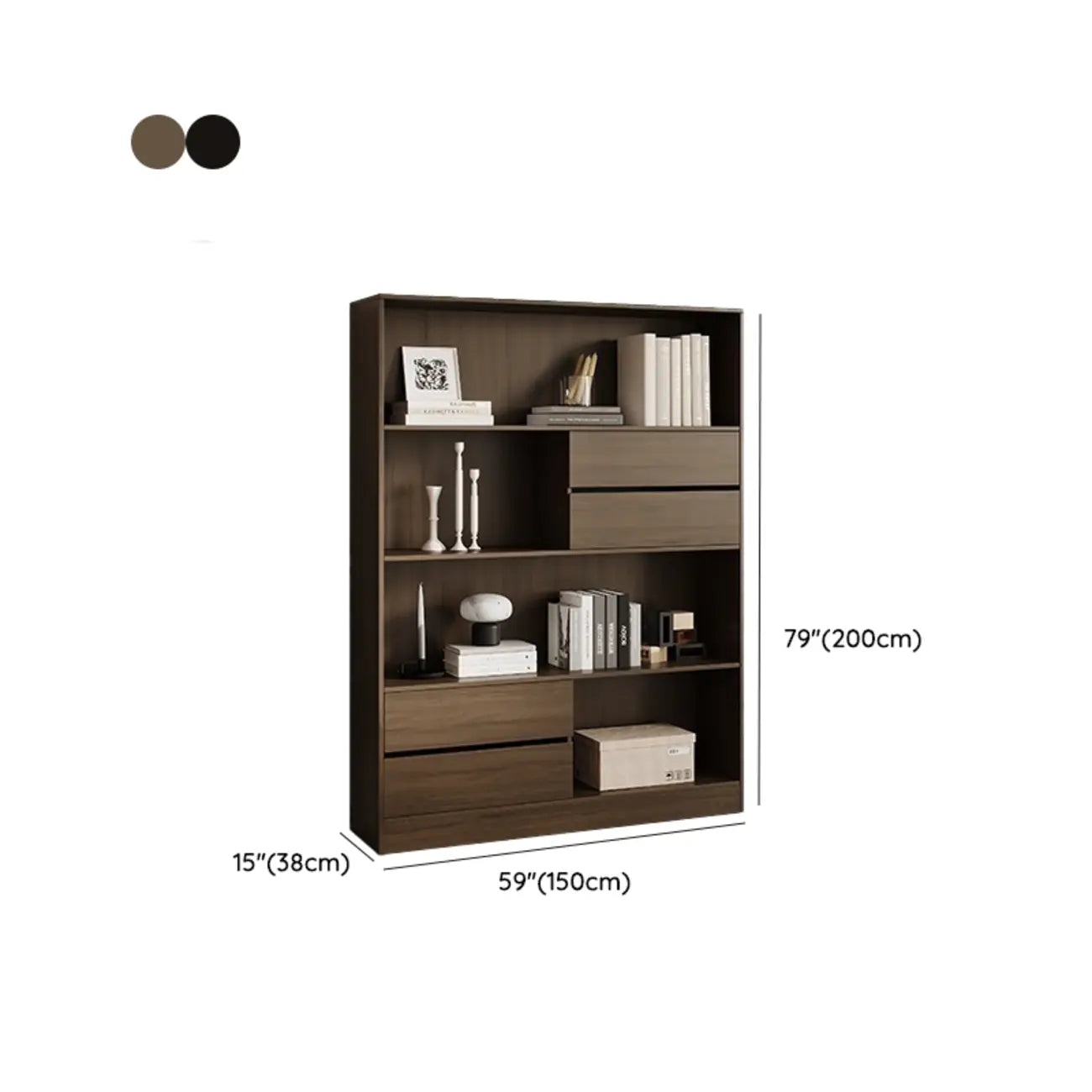 Contemporary Wood Multi-Shelf Black Storage Bookcase