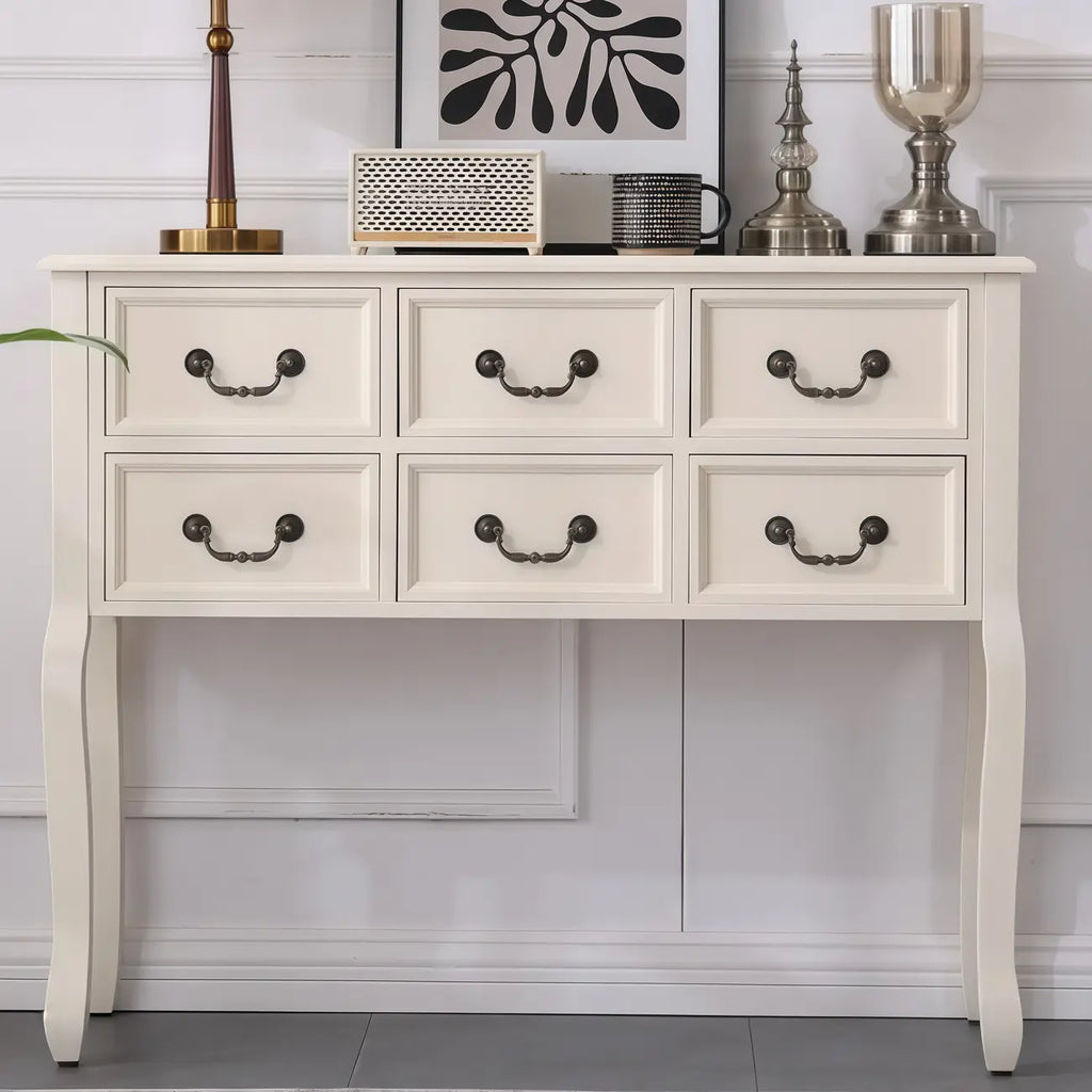 Rectangular Dark Walnut Console Table with Drawers