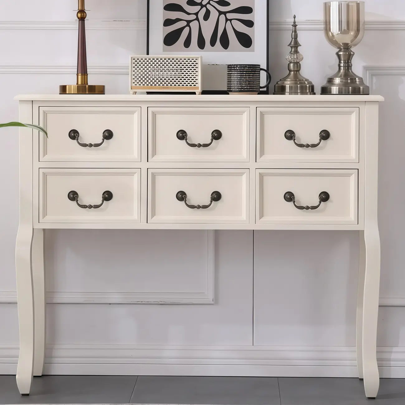 Rectangular Dark Walnut Console Table with Drawers