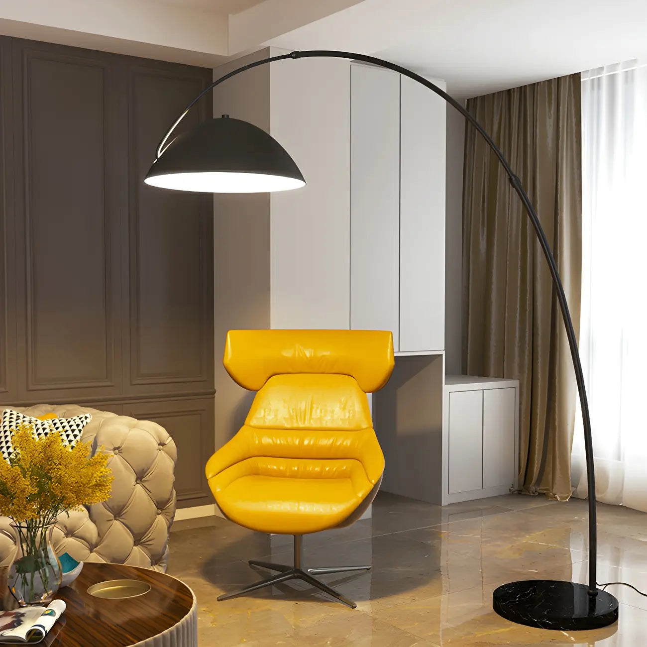 Large Modern Minimalist Adjustable Metal Arc Dome Floor Lamp