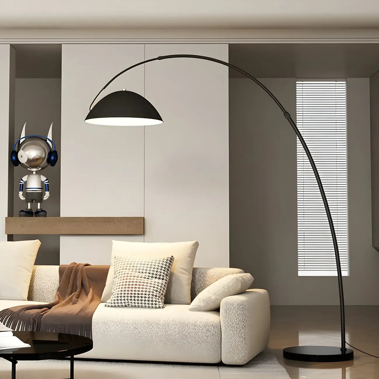 Large Modern Minimalist Adjustable Metal Arc Dome Floor Lamp