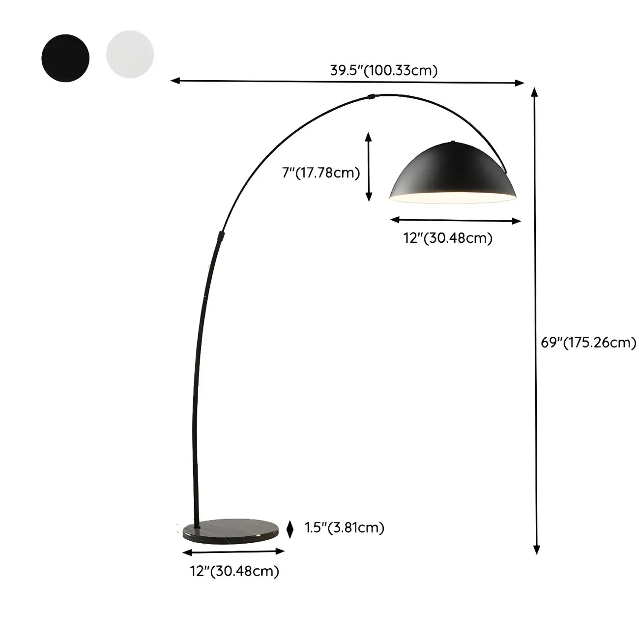 Large Modern Minimalist Adjustable Metal Arc Dome Floor Lamp