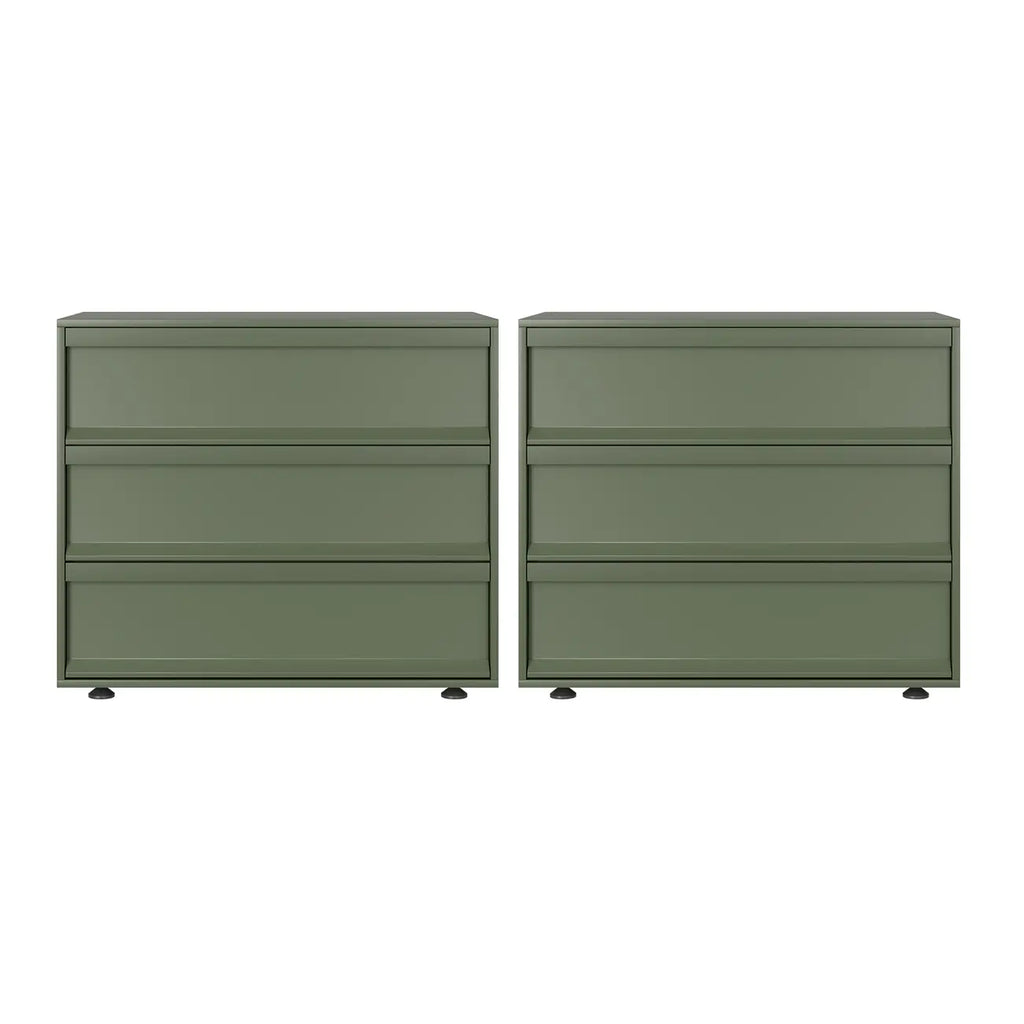 Contemporary Wooden Neat Line Olive Green 2 Drawer Nightstand