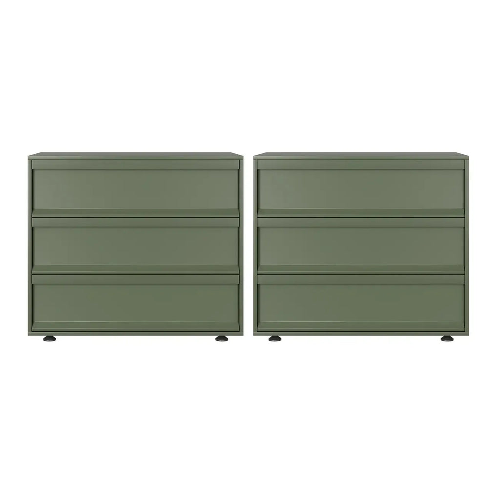 Contemporary Wooden Neat Line Olive Green 2 Drawer Nightstand