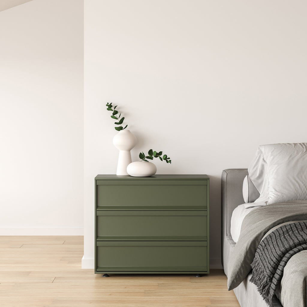 Contemporary Wooden Neat Line Olive Green 2 Drawer Nightstand