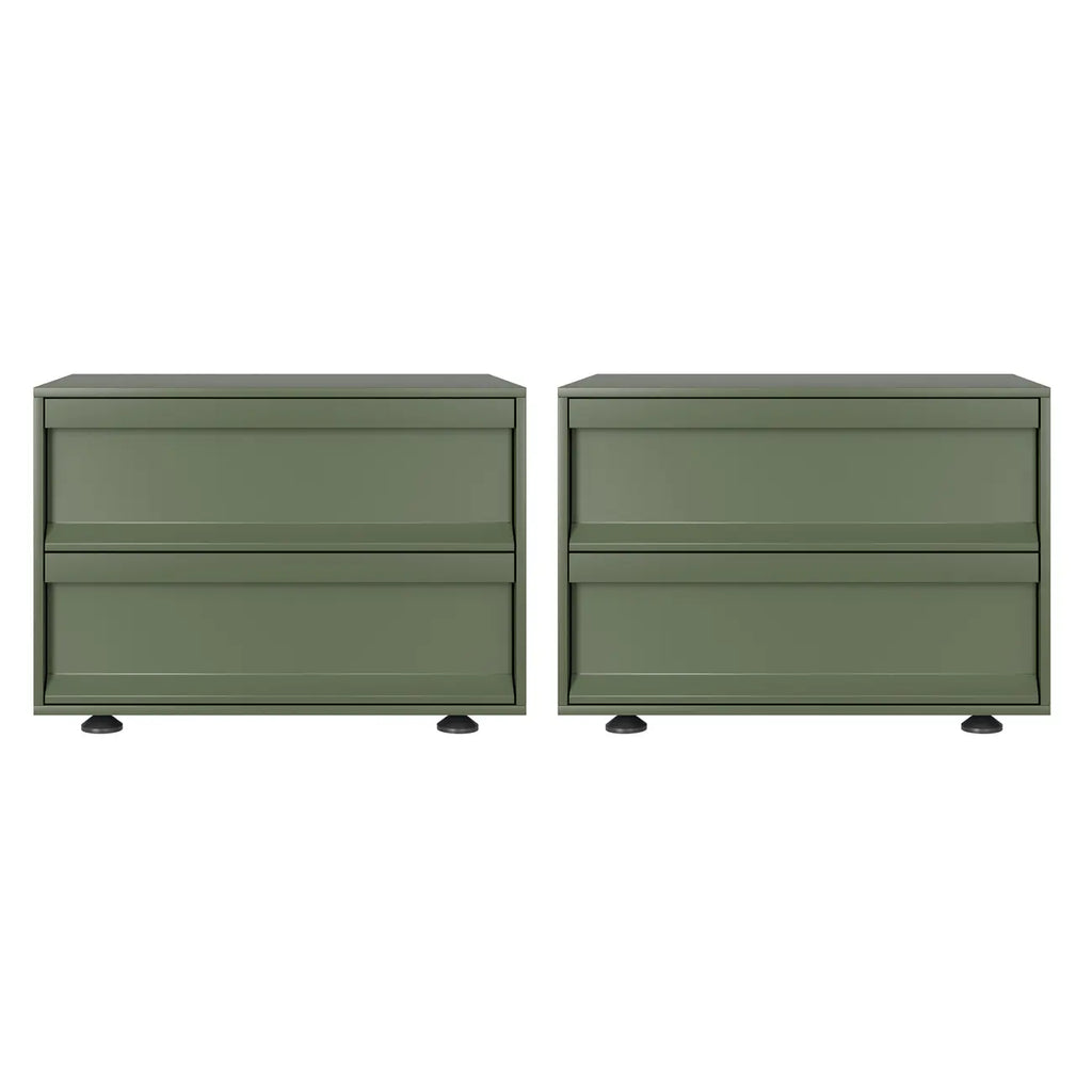 Contemporary Wooden Neat Line Olive Green 2 Drawer Nightstand