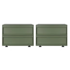 Contemporary Wooden Neat Line Olive Green 2 Drawer Nightstand