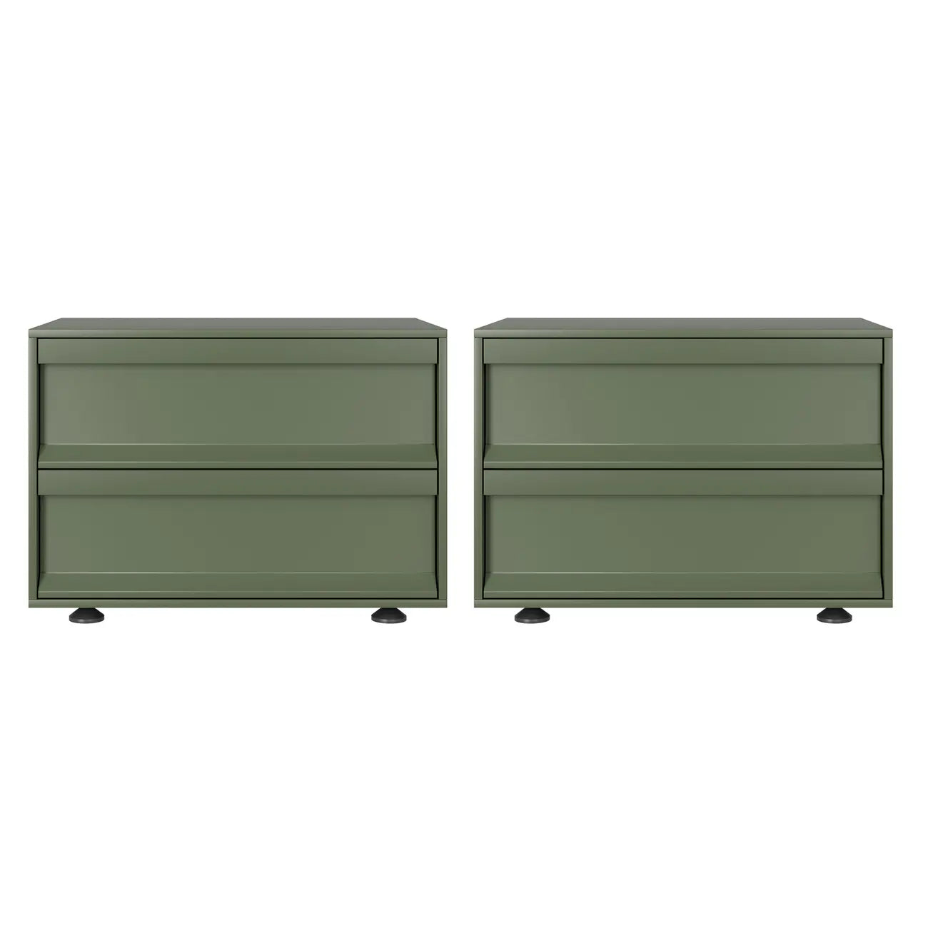 Contemporary Wooden Neat Line Olive Green 2 Drawer Nightstand