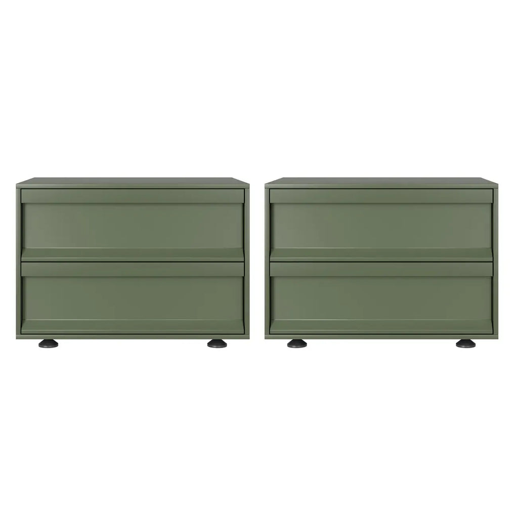 Contemporary Wooden Neat Line Olive Green 2 Drawer Nightstand